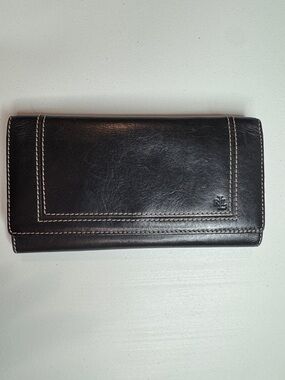 Lauren Ralph Lauren Black Leather Key & Card Wallet with Contrast Stitching